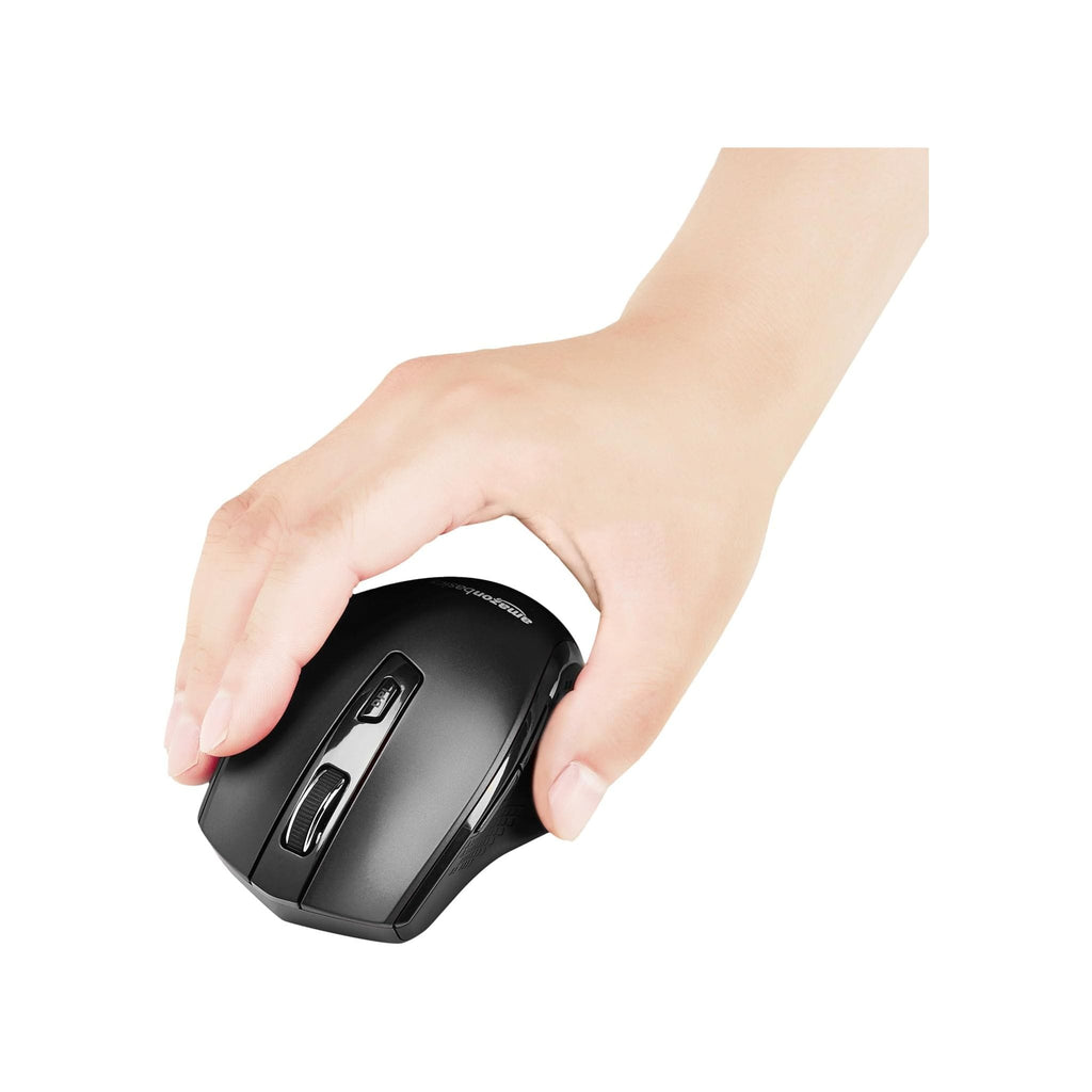 Amazon Amazon Basics Ergonomic Wireless Mouse with Adjustable DPI 600-3600, 2.4 GHz USB Receiver for Home Office Laptop/Desktop - Black