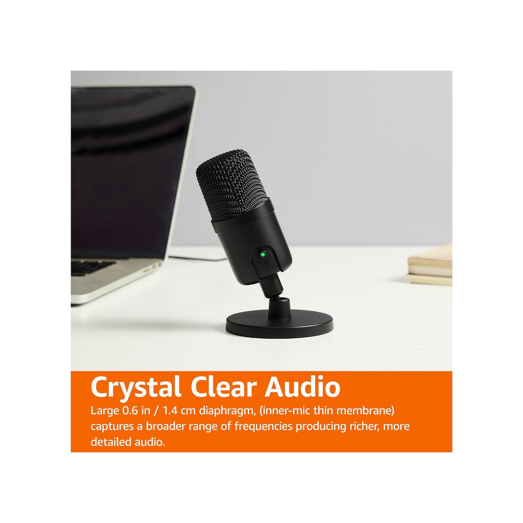 Amazon Amazon Basics Mini USB Condenser Podcast Microphone, Cardioid Pickup, 14mm Diaphragm, 360° Adjustable Stand, One-Tap Mute, Plug and Play, for Streaming and Gaming, Black