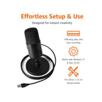 Amazon Amazon Basics Mini USB Condenser Podcast Microphone, Cardioid Pickup, 14mm Diaphragm, 360° Adjustable Stand, One-Tap Mute, Plug and Play, for Streaming and Gaming, Black