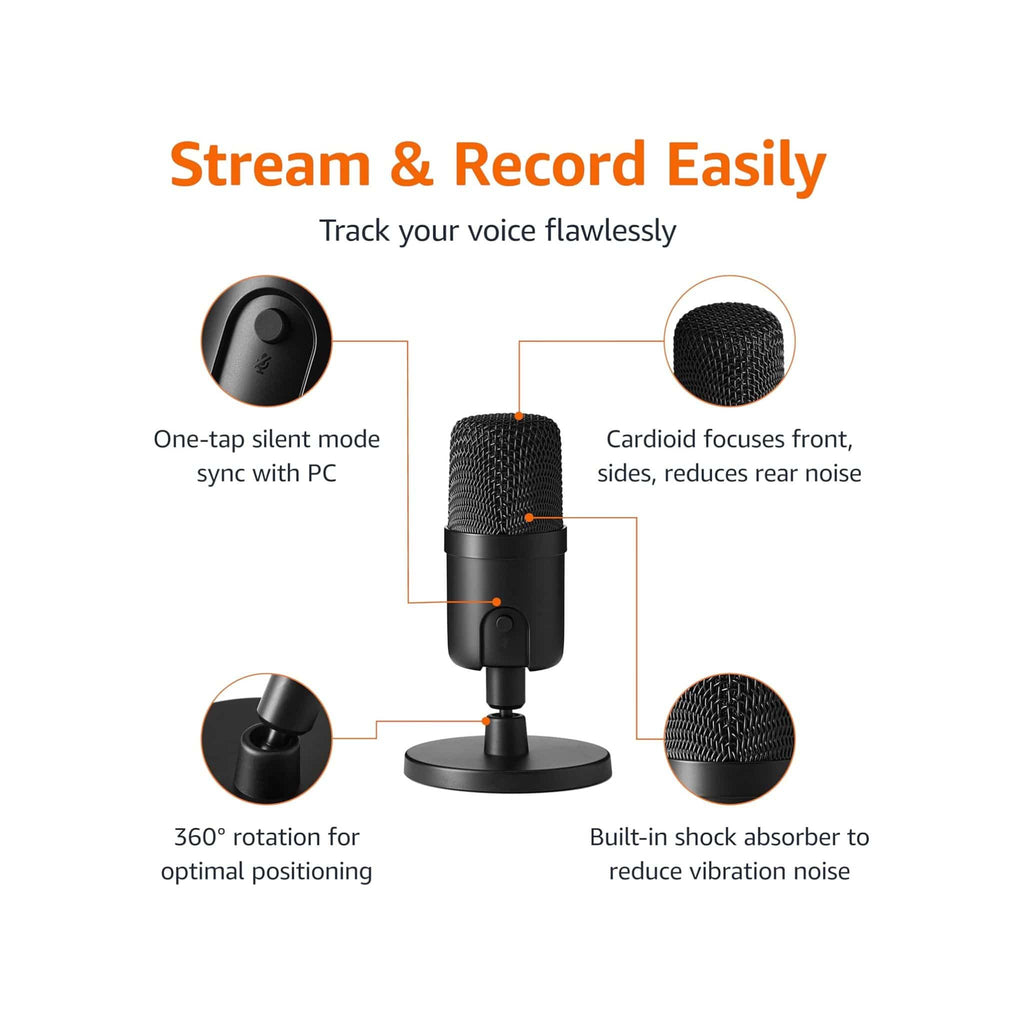 Amazon Amazon Basics Mini USB Condenser Podcast Microphone, Cardioid Pickup, 14mm Diaphragm, 360° Adjustable Stand, One-Tap Mute, Plug and Play, for Streaming and Gaming, Black