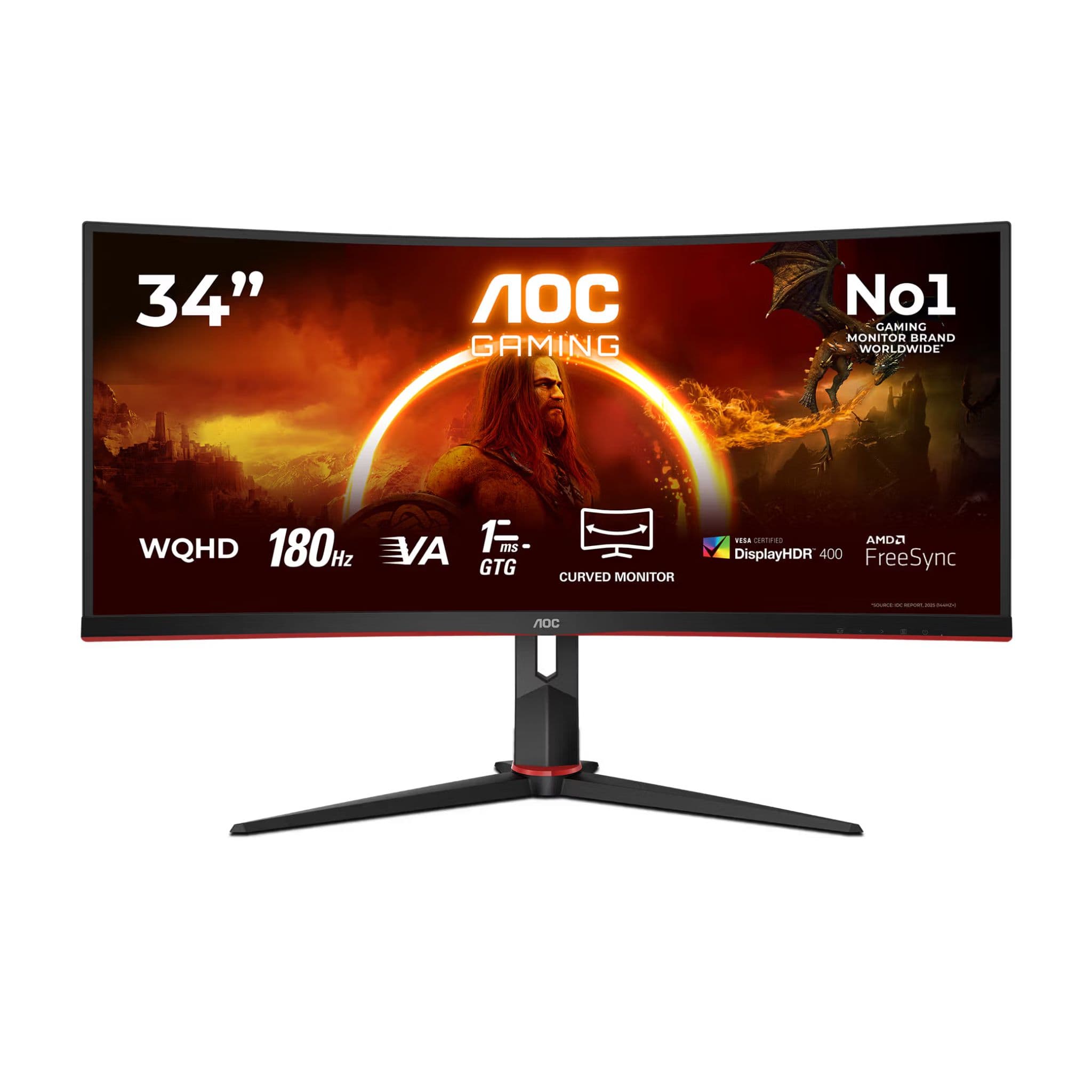 AOC Monitors AOC CU34G2XPD/BK 34" WQHD VA 180Hz 1ms GtG HDR400 Curved Gaming monitor with USD Hub - Black/Red Main image