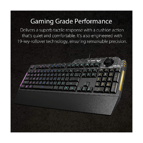 ASUS TUF Gaming K1 RGB keyboard with dedicated volume knob,  spill-resistance, side light bar and Armoury Crate
