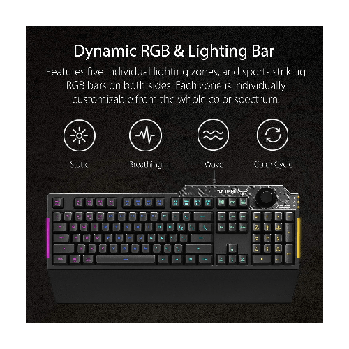 Asus Components ASUS TUF Gaming K1 RGB keyboard with dedicated volume knob, spill-resistance, side light bar and Armoury Crate