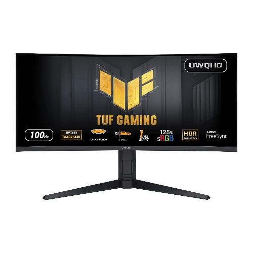 Asus Monitors ASUS TUF Gaming VG34VQEL1A Curved Gaming Monitor – 34 inch UWQHD (3440 x 1440), 100Hz, Curved design, Extreme Low Motion Blur™, Freesync™, 1ms (MPRT),125% sRGB, HDR