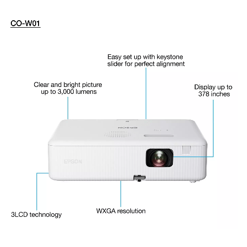 Epson Projectors Epson CO-W01 3000 Lumens WXGA 3LCD Data Projector