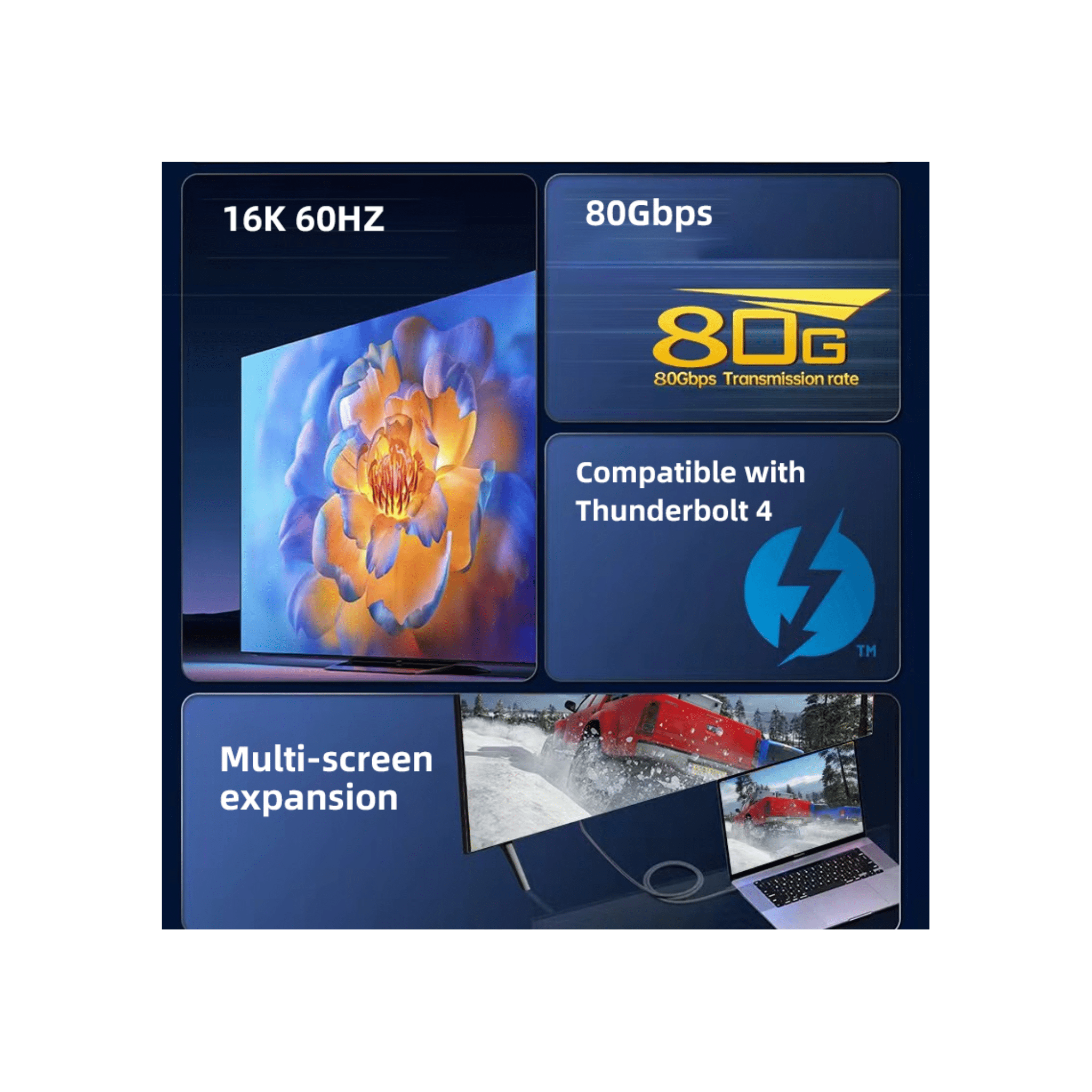 Generic Cables, Converters and Adapters Generic 240W PD  80Gbps Thunderbolt 5 Cable with up to 120Gbps Bandwidth Boost -2m, Black