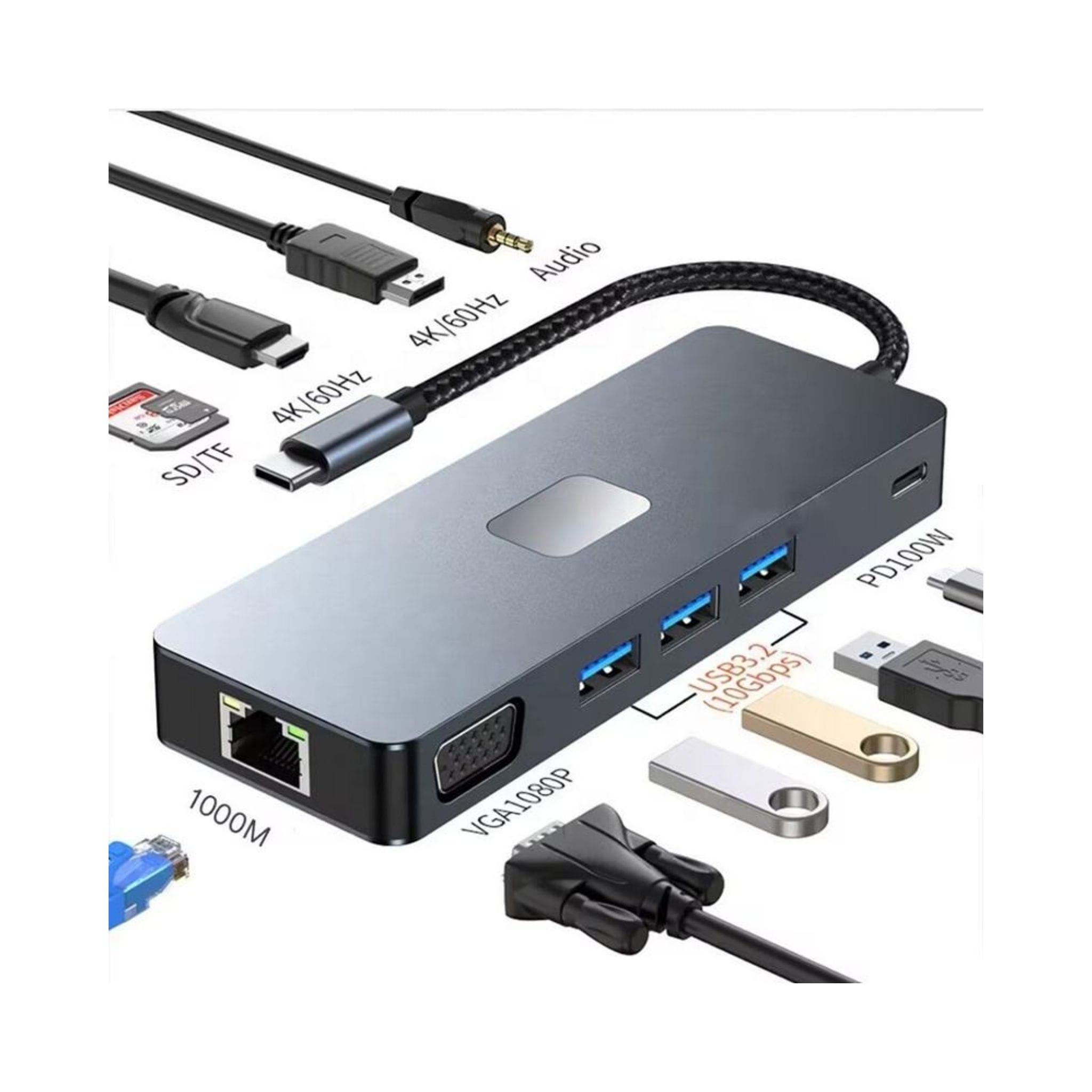 Generic Generic 11-in-1 USB-C Docking Station: USB-C to USB 3.2 Hub with HDMI, DisplayPort, VGA, and Ethernet (Supports 4K 60Hz)