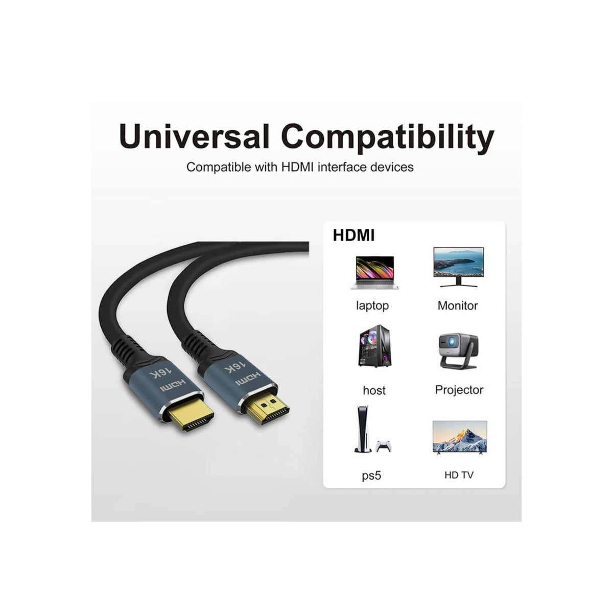 Generic Generic 2-meter, 16K HDMI 2.2 Ultra High Speed cable with 96Gbps bandwidth, supporting 8K at 120Hz, 144Hz, EARC, HDR, and VRR for gaming monitors, TVs, PS5, and Xbox.