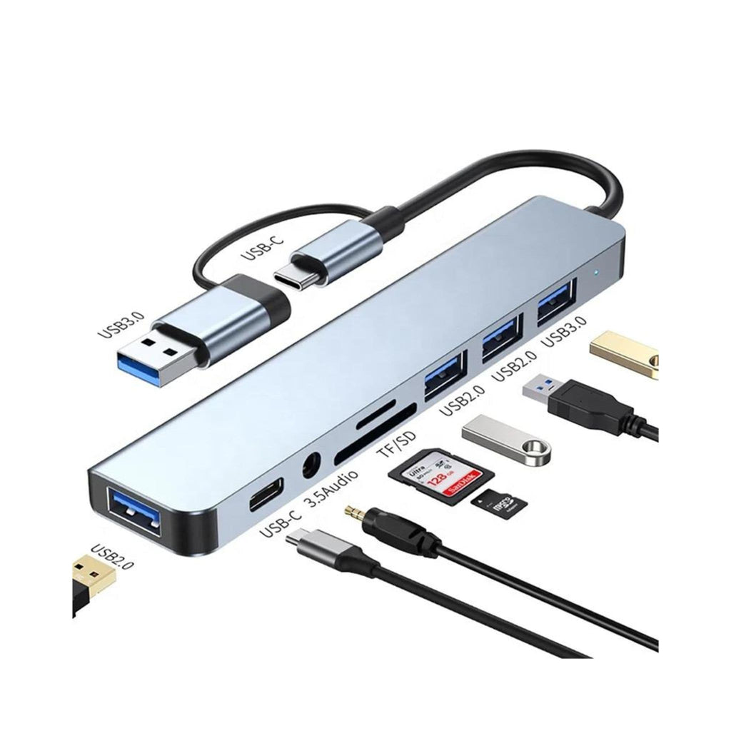Generic Generic 8-in-1 USB 3.0 Type-C Hub: 8 ports include USB 2.0, 3.5mm audio jack, SD/TF card readers 8-In-1 Converter Adapter Hub Docking Station