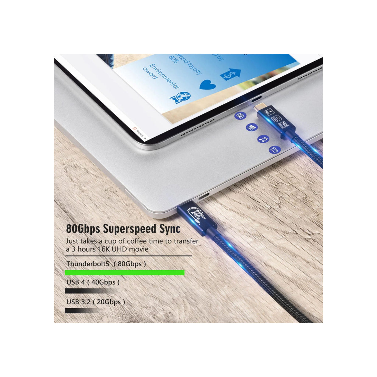 Generic Generic Ultra-high Speed USB4 80Gbps 16K Thunderbolt 5 USB C to USB C Fast Charger Cable 240W Type C Gen4 Data Transfer for MacBook