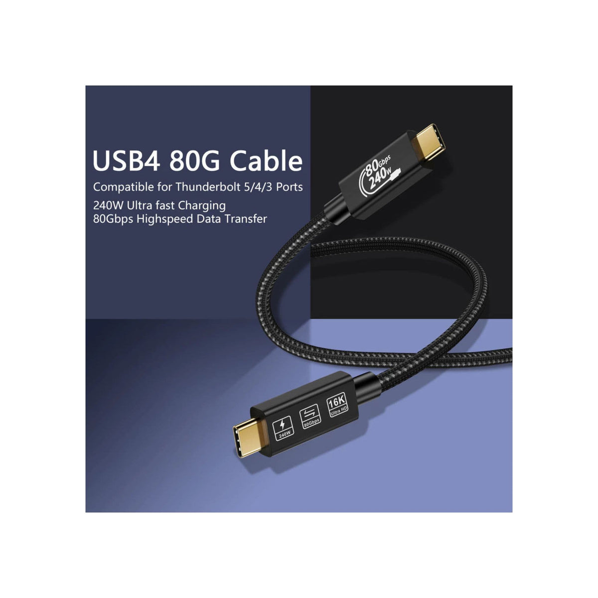 Generic Generic Ultra-high Speed USB4 80Gbps 16K Thunderbolt 5 USB C to USB C Fast Charger Cable 240W Type C Gen4 Data Transfer for MacBook