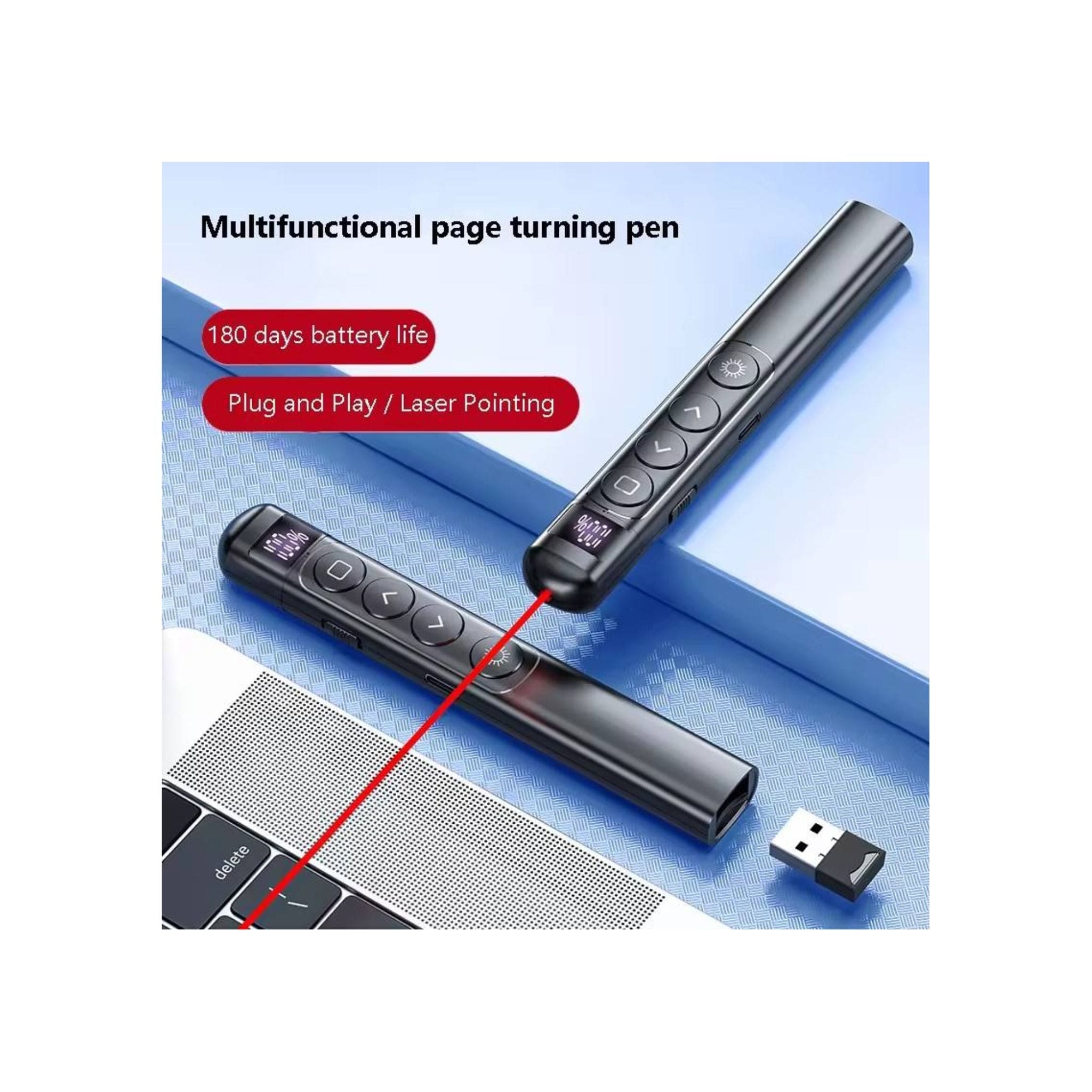 Generic Wireless Presenters Generic GENWP004 PowerPoint Remote Control Rechargeable Wireless Laser Presenter with Digital Display - Black