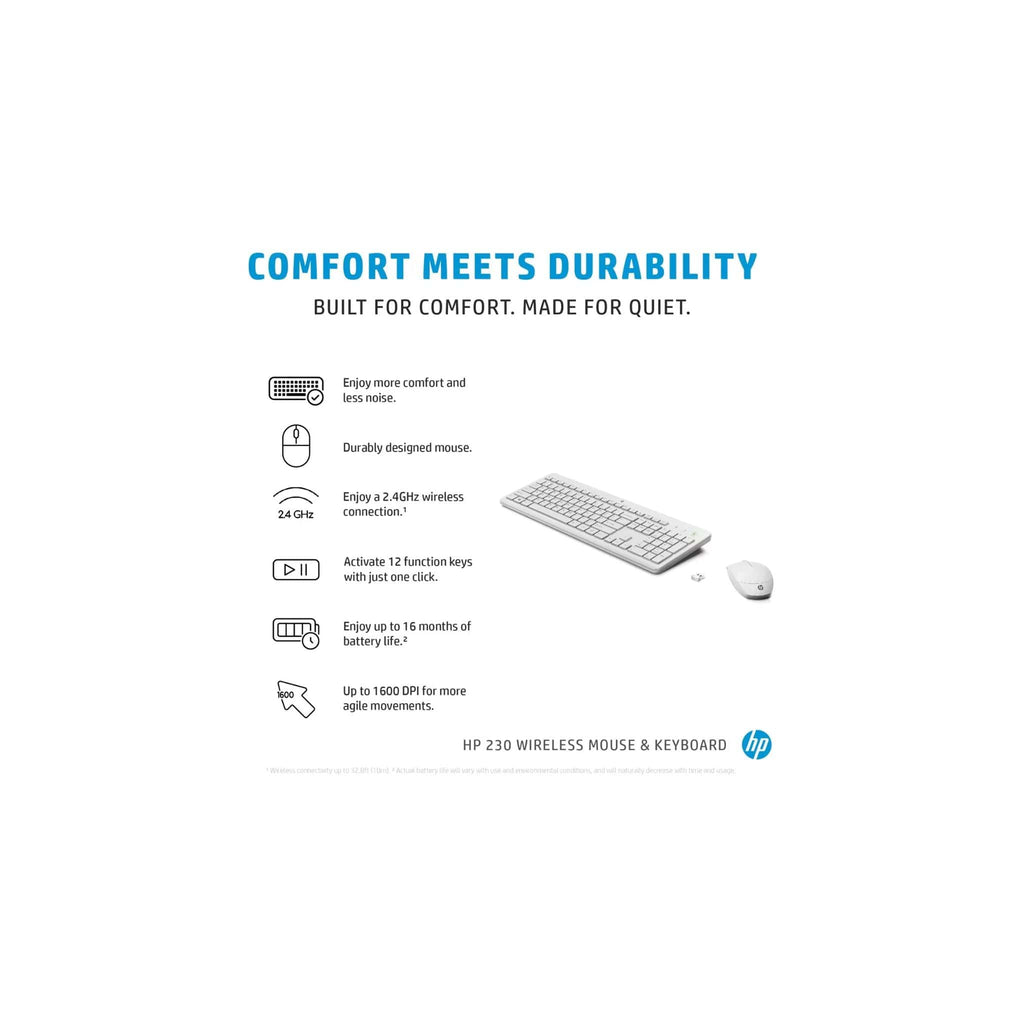 HP Components HP 230 Wireless Mouse and Keyboard Combo (white) Up to 16 Months Battery Life