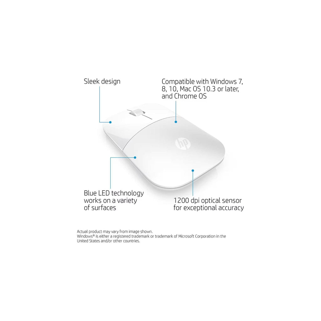 HP Components HP Z3700 White Wireless Mouse - Up to 16 Months Battery Life
