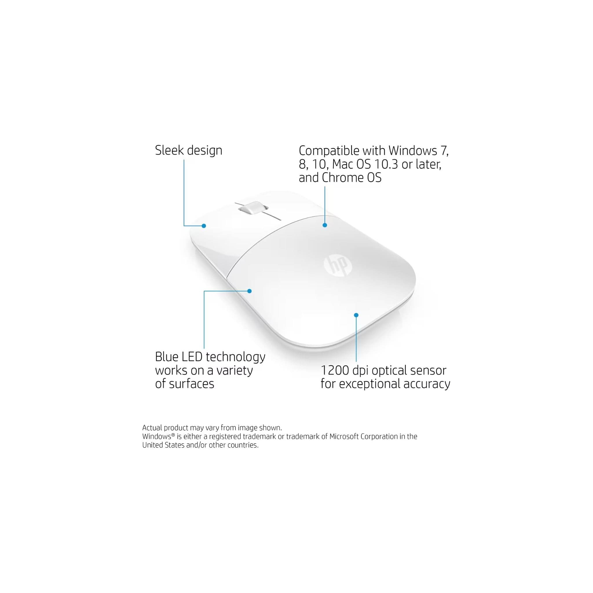 HP Components HP Z3700 White Wireless Mouse - Up to 16 Months Battery Life