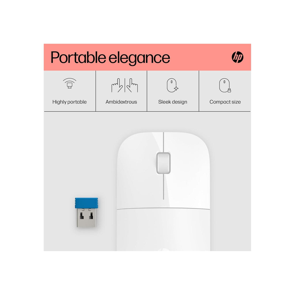 HP Components HP Z3700 White Wireless Mouse - Up to 16 Months Battery Life
