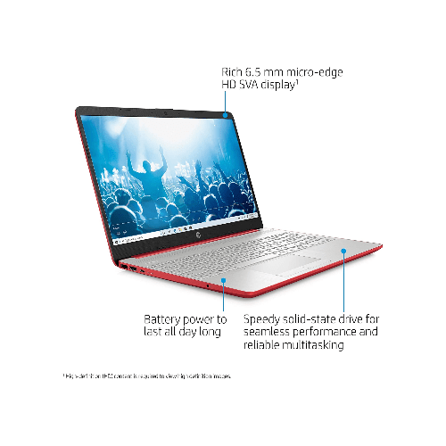 HP HP 15-dw0083wm Laptop, 15.6" diagonal, HD, Intel Pentium Gold 6405U, 4 GB RAM, 128 GB SSD, Windows 10 - Red