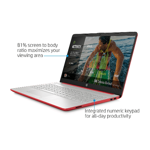 HP HP 15-dw0083wm Laptop, 15.6" diagonal, HD, Intel Pentium Gold 6405U, 4 GB RAM, 128 GB SSD, Windows 10 - Red