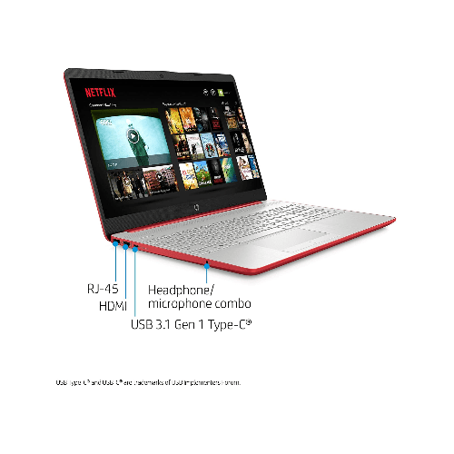 HP HP 15-dw0083wm Laptop, 15.6" diagonal, HD, Intel Pentium Gold 6405U, 4 GB RAM, 128 GB SSD, Windows 10 - Red