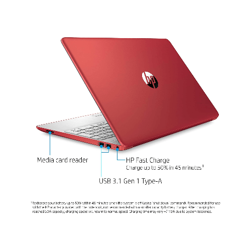 HP HP 15-dw0083wm Laptop, 15.6" diagonal, HD, Intel Pentium Gold 6405U, 4 GB RAM, 128 GB SSD, Windows 10 - Red