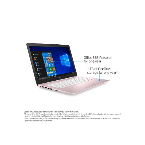 HP HP Stream 14-inch Laptop, Intel Celeron N4000, 4 GB RAM, 64 GB eMMC, Windows 10 Home in S Mode with Office 365 Personal for 1 Year - Rose Pink