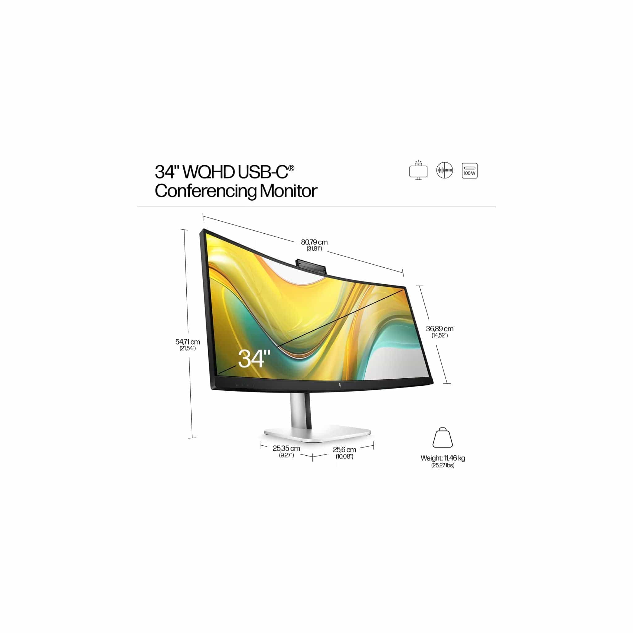 HP Monitors HP Series 5 (534pm) Pro 34-inch WQHD USB-C Conferencing Monitor