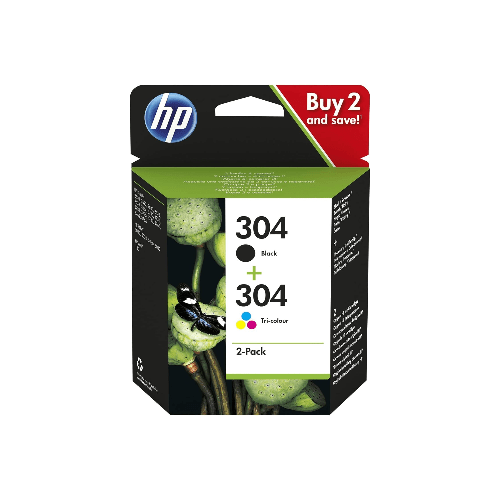 HP Printer Accessories HP 304 Tri-colour and Black Original Ink Cartridge 3JB05AE, 2 Count (Pack of 1)