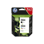 HP Printer Accessories HP 304 Tri-colour and Black Original Ink Cartridge 3JB05AE, 2 Count (Pack of 1)