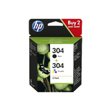 HP Printer Accessories HP 304 Tri-colour and Black Original Ink Cartridge 3JB05AE, 2 Count (Pack of 1)