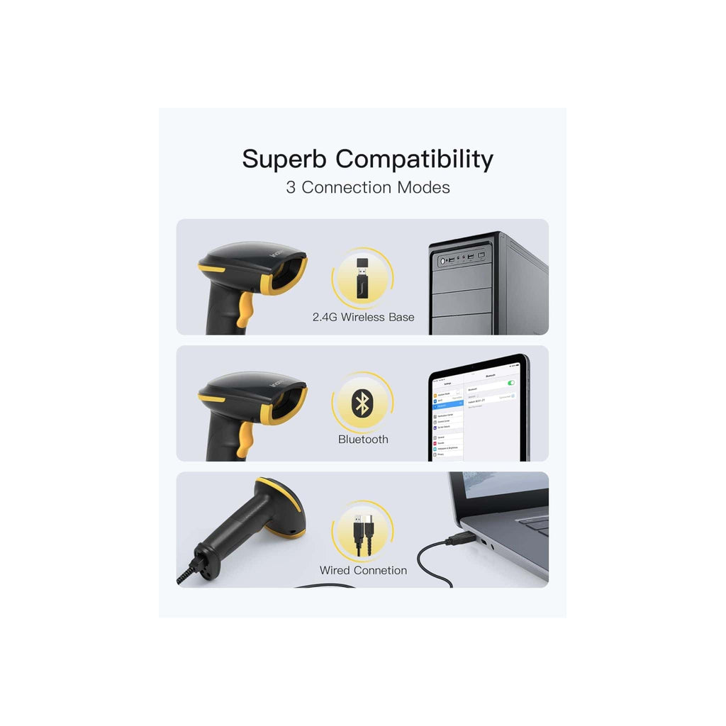 Inateck Printers and Scanners Inateck 1D/2D Bluetooth Barcode Scanner with 2600mAh Battery & Support Screen Scanning