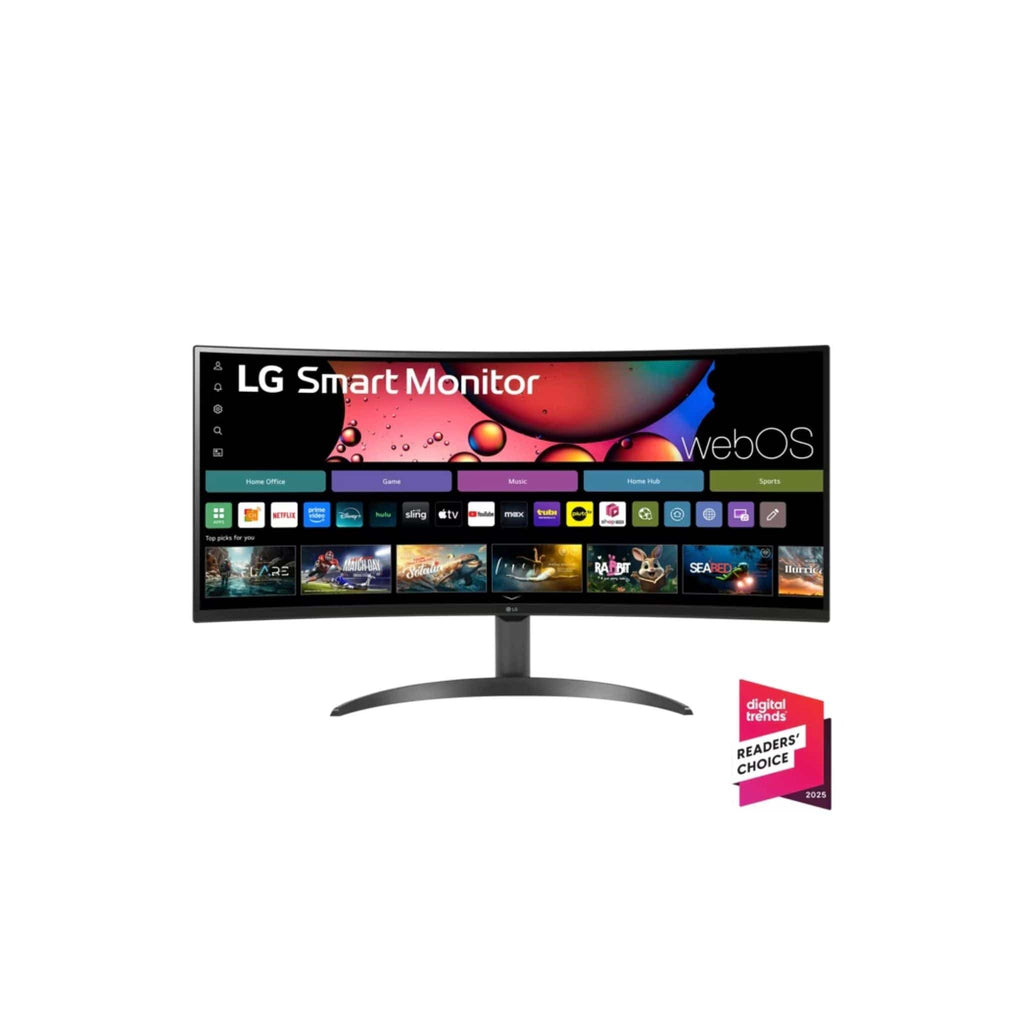 LG Monitors LG 34SR60QC-B 34 Inch Smart Monitor WQHD 1440P Curved Screen 100Hz with webOS