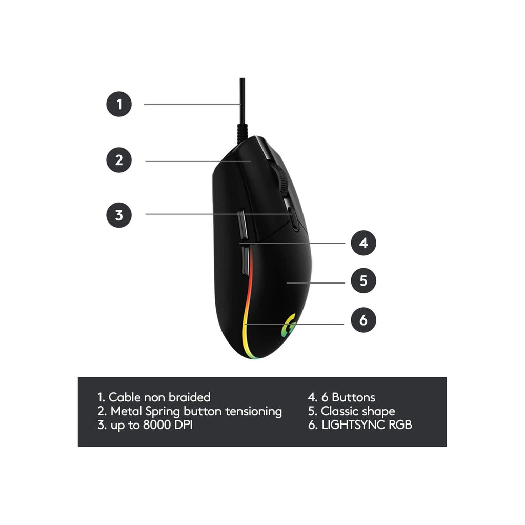 Logitech Components Logitech G203 LIGHTSYNC RGB 6 Button Gaming Mouse - Black