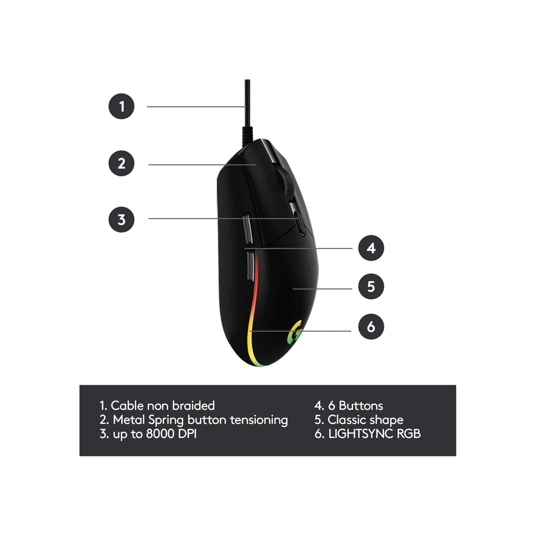Logitech Components Logitech G203 LIGHTSYNC RGB 6 Button Gaming Mouse - Black