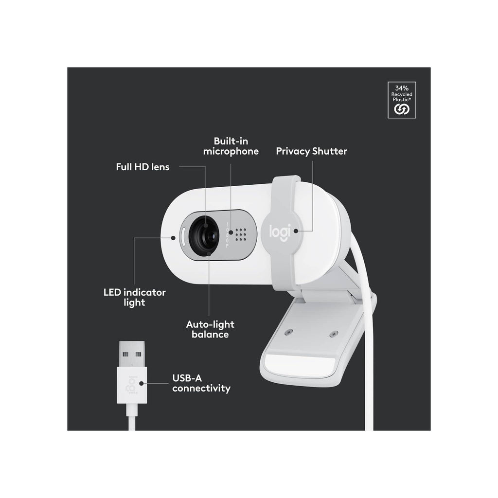 Logitech Logitech Brio 100 Full HD Webcam for Meetings and Streaming - White