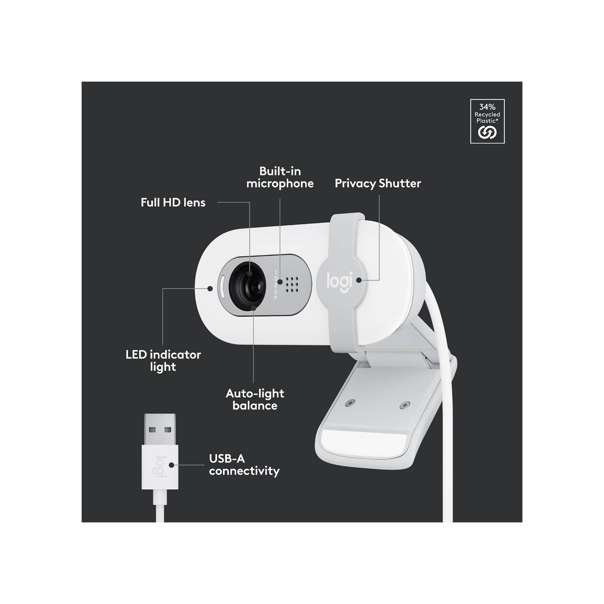 Logitech Logitech Brio 100 Full HD Webcam for Meetings and Streaming - White