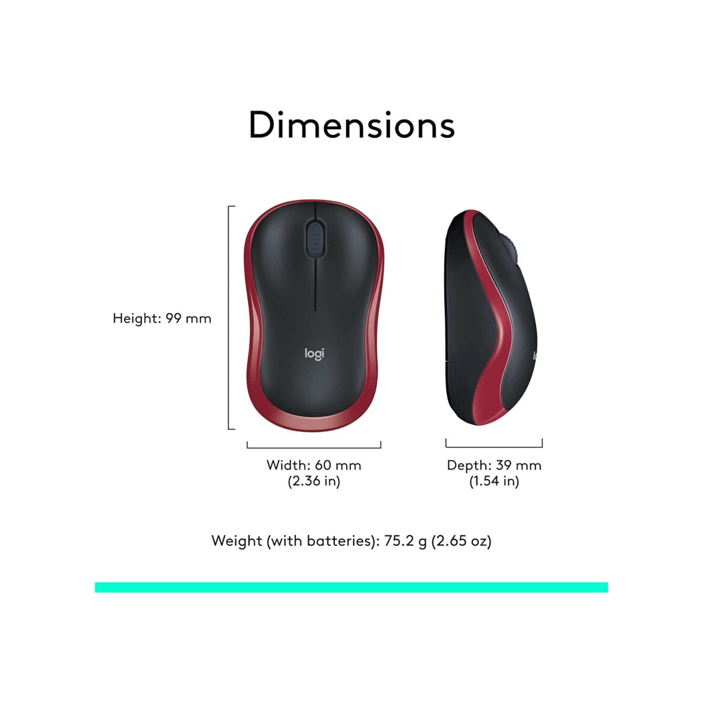 Logitech Logitech M185 Wireless Mouse with 2.4GHz connectivity and a 12-month battery life - Red