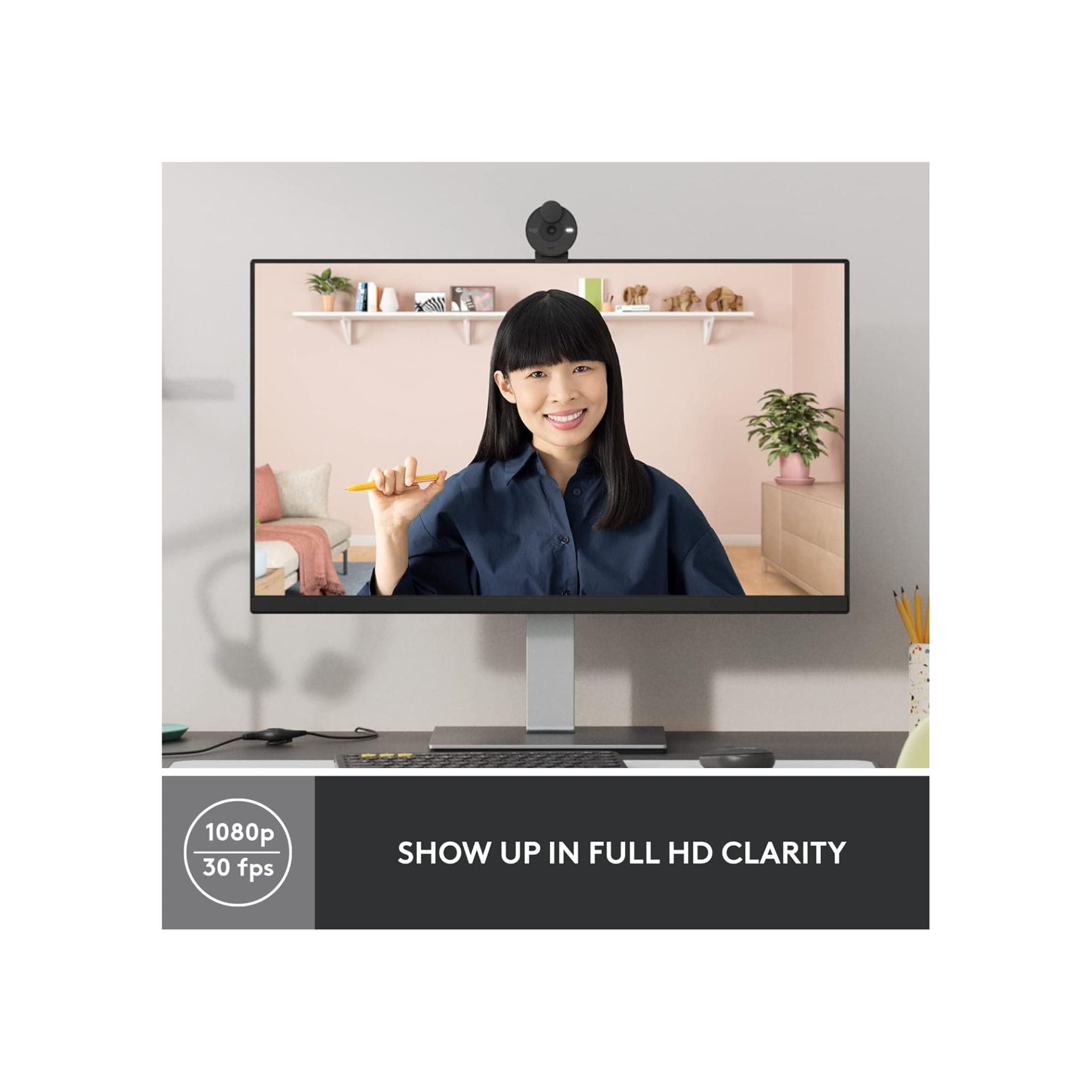 Logitech Webcam Logitech Brio 300 A 1080p webcam with auto light correction, noise-reducing mic, and USB-C