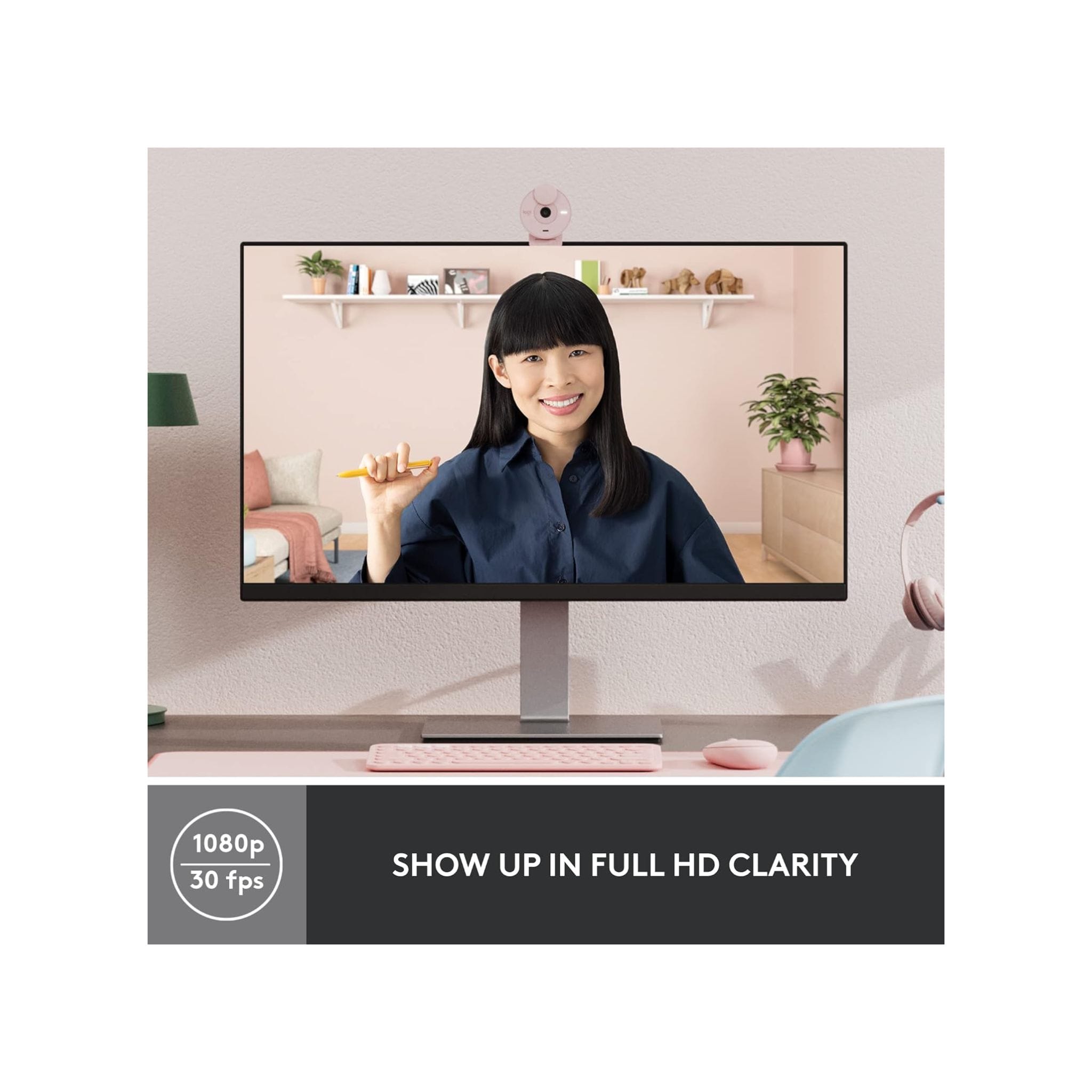 Logitech Webcam Logitech Brio 300 A 1080p webcam with auto light correction, noise-reducing mic, and USB-C - Rose