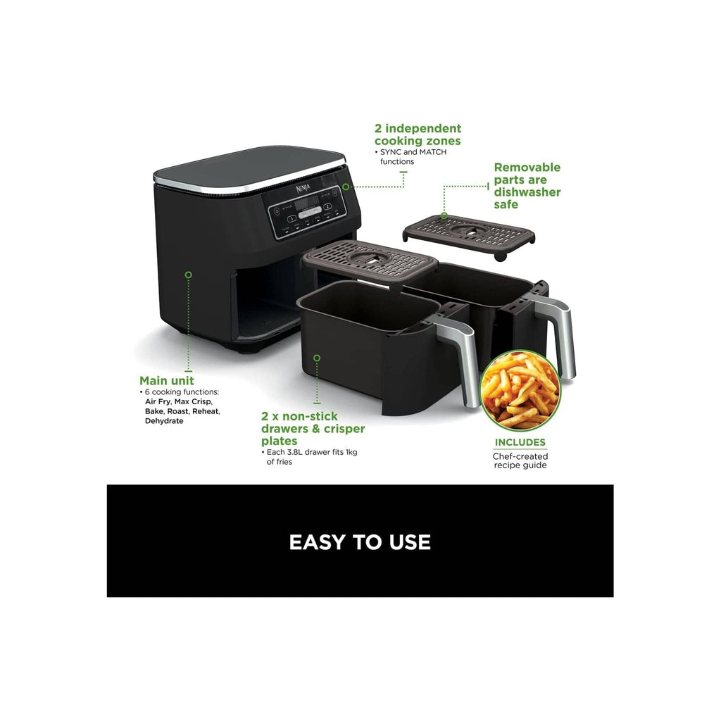 Ninja Kitchen Ninja AF300UK 7.6L Foodi Dual Zone Air Fryer and Dehydrator - Black