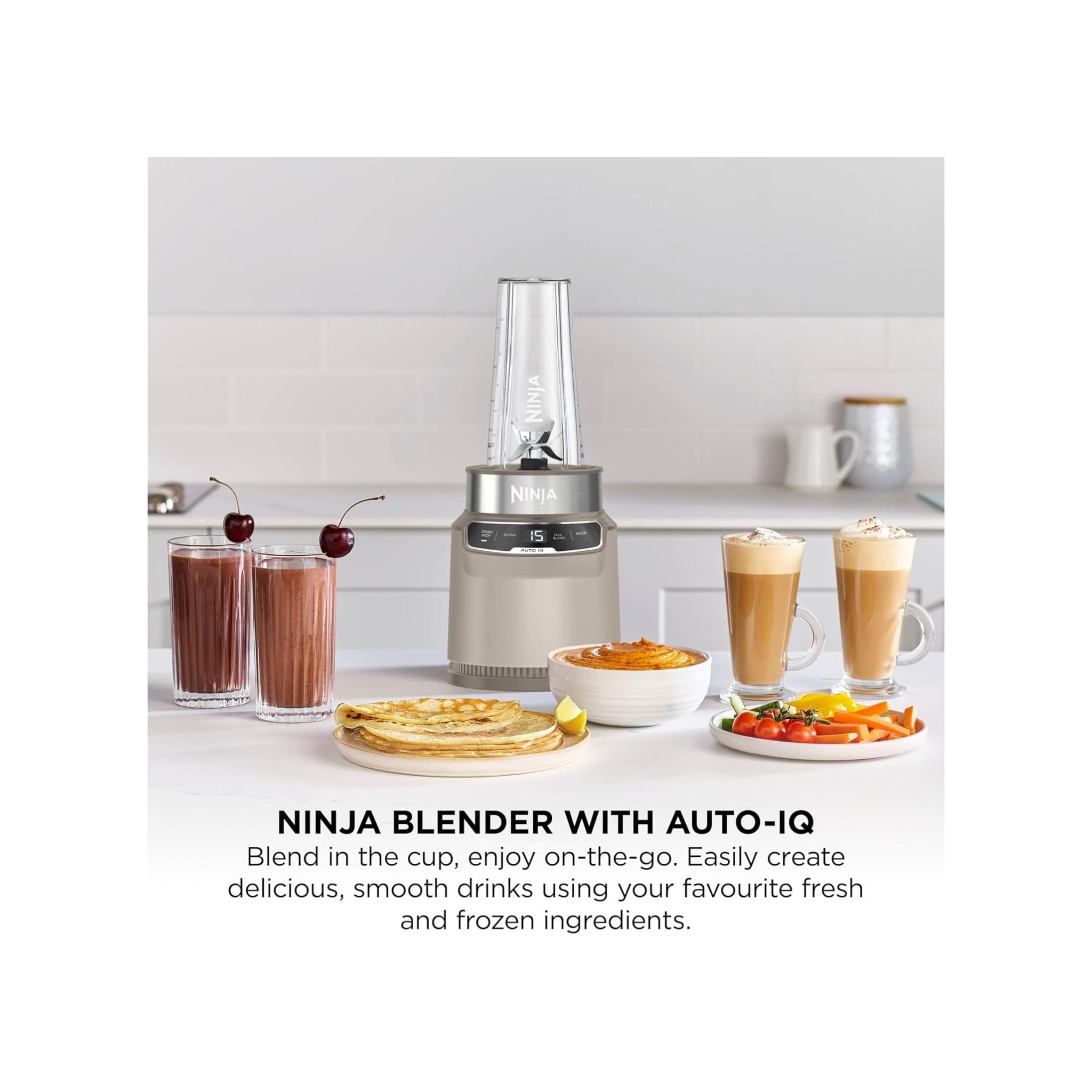 Ninja Ninja 1000W Blender with Auto-iQ, Blend in Cup, One Touch Controls for smoothies, milkshakes, frozen treats – BN500UKSD1