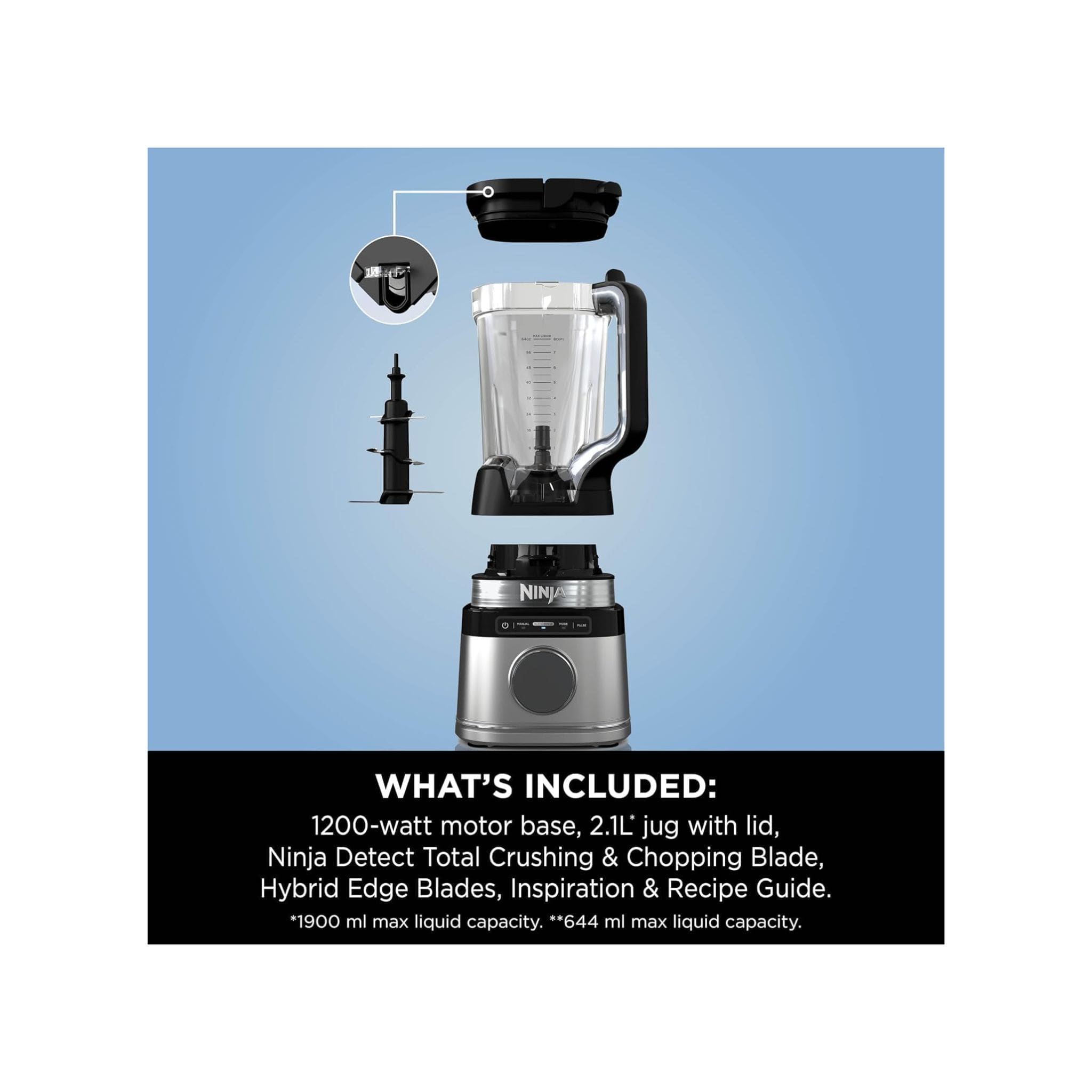 Ninja Ninja 1200W Detect Power Blender Pro with 2L Jug (1900ml max capacity), ideal for smoothies, chopping, and frozen drinks, Black, TB201UK