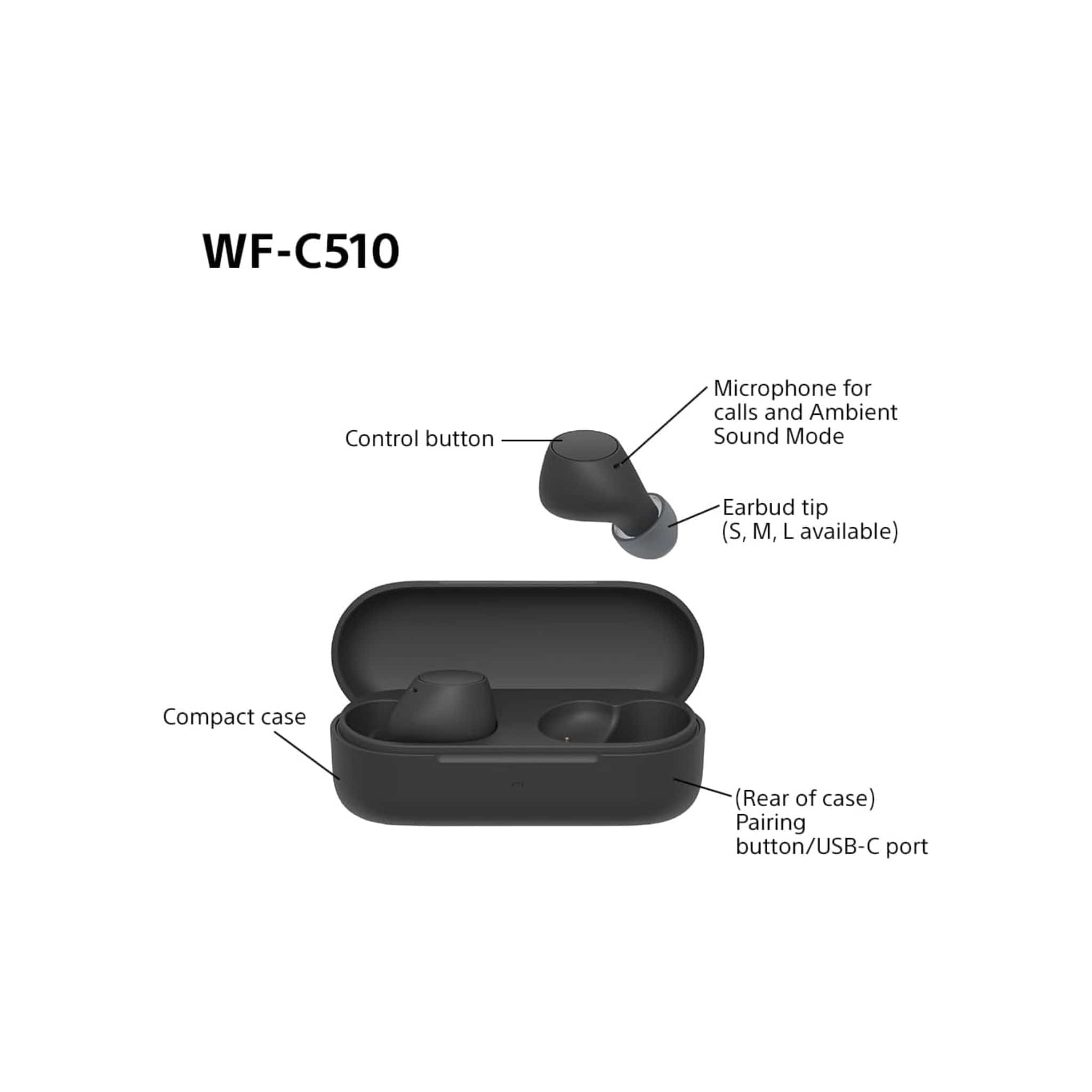 Sony Headphones Sony WF-C510 Truly Wireless Earbuds – Small, Light, Bluetooth In Ear Headphones - Black