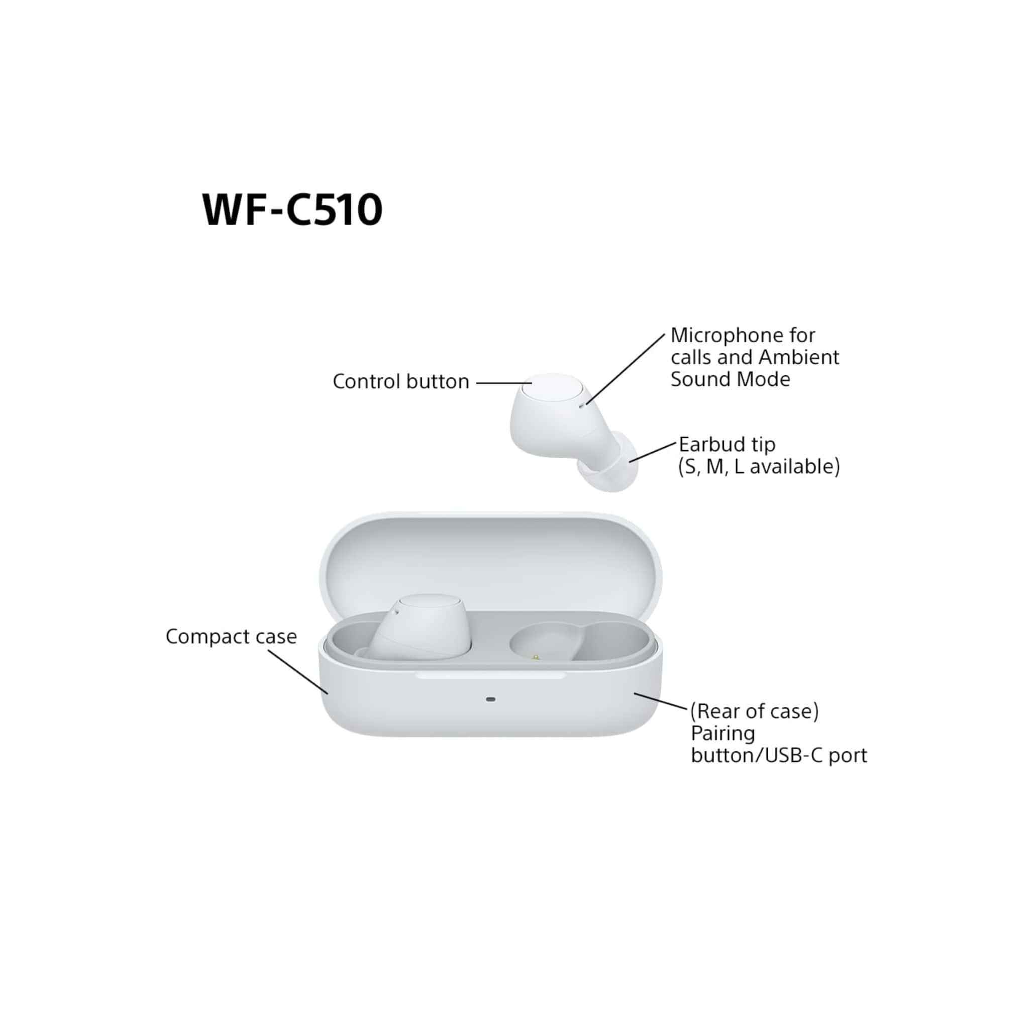 Sony Headphones Sony WF-C510 Truly Wireless Earbuds – Small, Light, Bluetooth In Ear Headphones - White