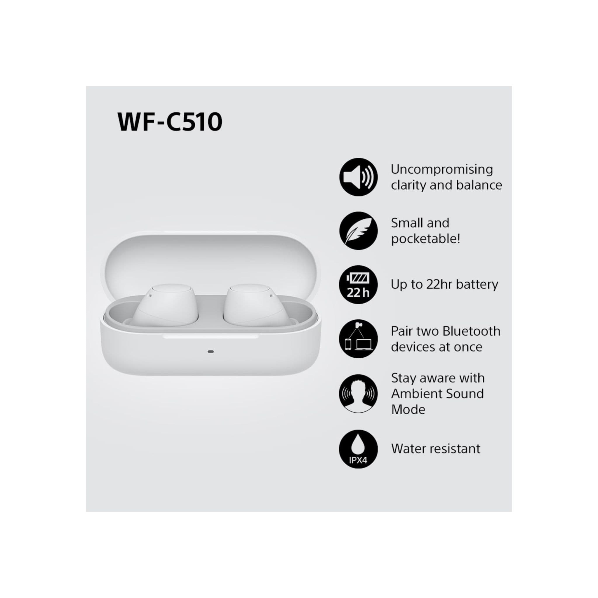Sony Headphones Sony WF-C510 Truly Wireless Earbuds – Small, Light, Bluetooth In Ear Headphones - White