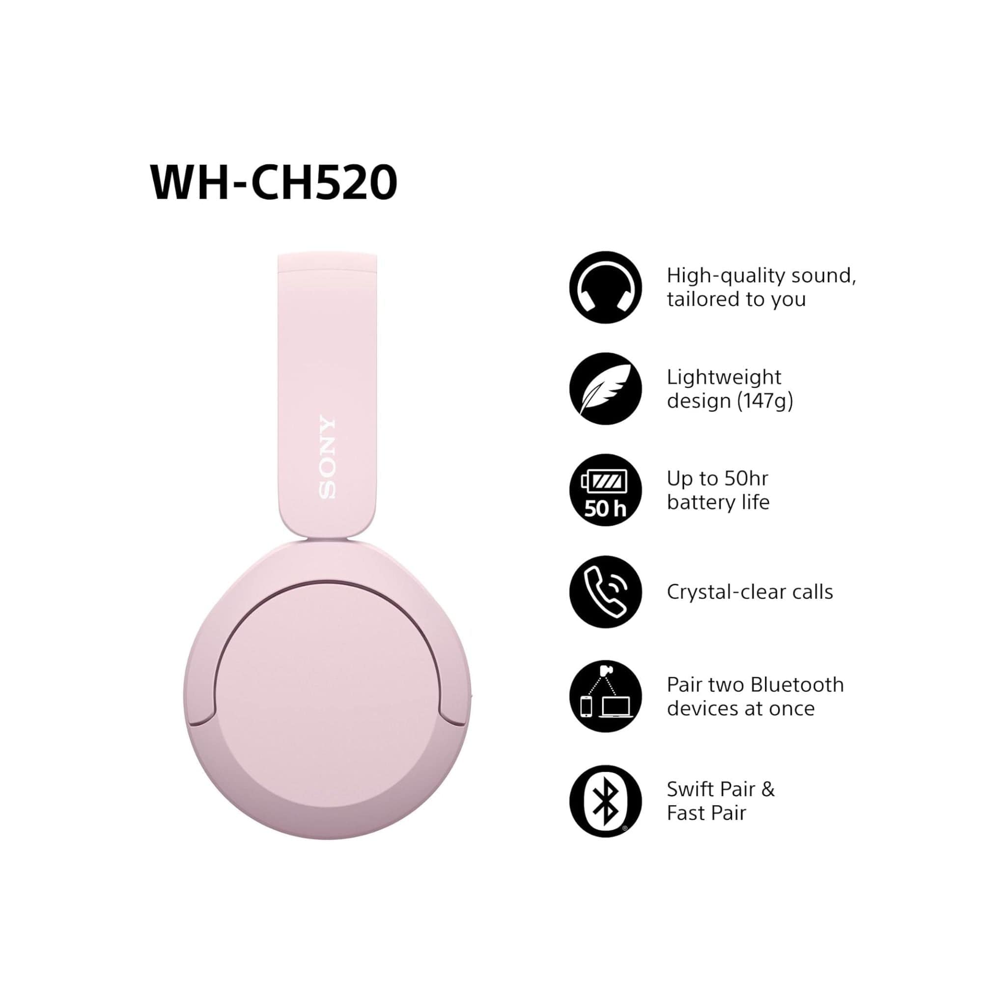 Sony Headphones Sony WH-CH520 Wireless Bluetooth Headphones - Pink