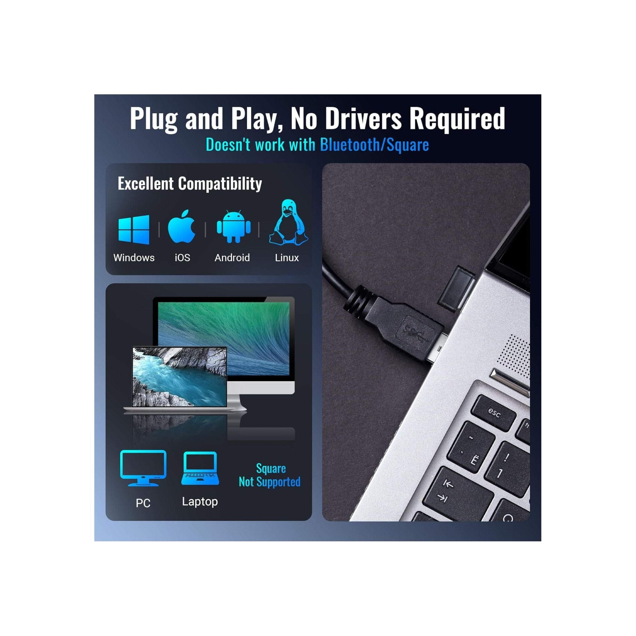 Tera Printers and Scanners Tera 5100 Wireless Rechargeable 1D Laser Barcode Scanner