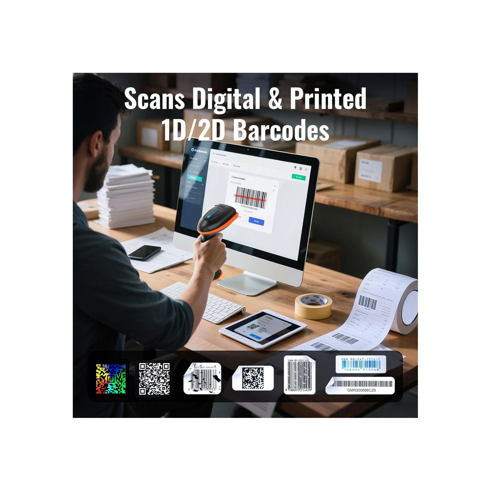 Tera Printers and Scanners Tera  D5100-Z 1D 2D QR 2.4GHz wireless & USB 2.0 Wired Barcode Scanner with Stand