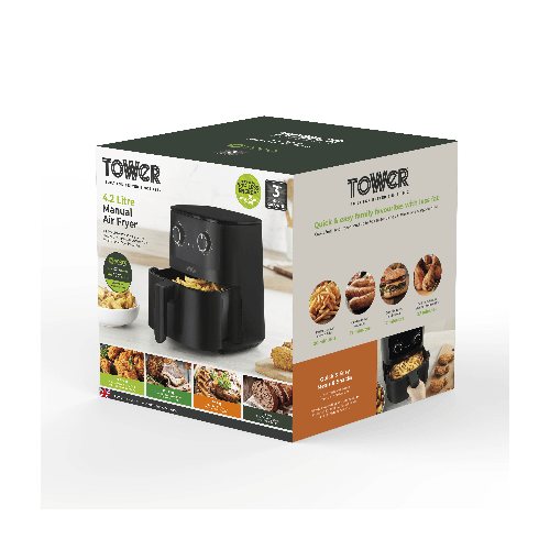 Tower Kitchen TOWER Vortx 4.2L  Manual Single Basket Air Fryer - Black